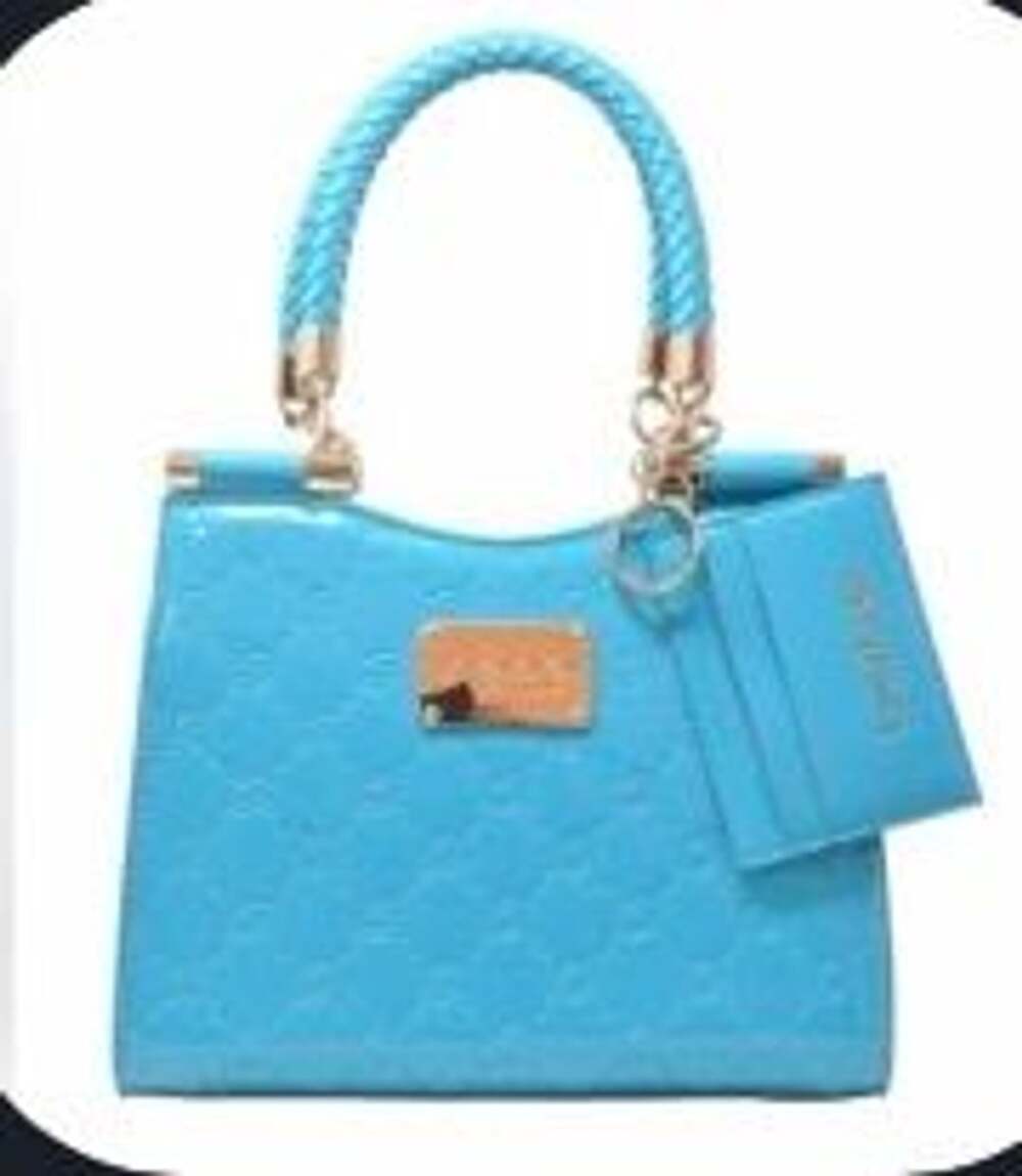 Bebe Dana Monogram Top Handle Bag Blue Patent